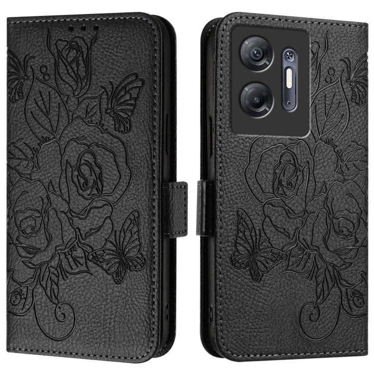 For Infinix Hot 30 5G Embossed Rose RFID Anti-theft Leather Phone Case(Black)