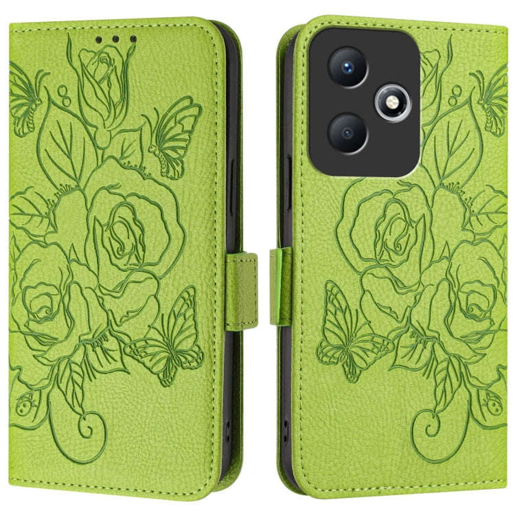 For Infinix Hot 30 Play / 30 Play NFC Embossed Rose RFID Anti-theft Leather Phone Case(Green)
