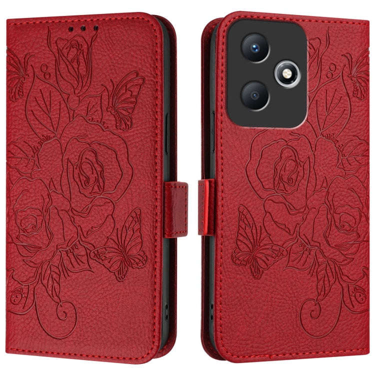 For Infinix Hot 30 Play / 30 Play NFC Embossed Rose RFID Anti-theft Leather Phone Case(Red)