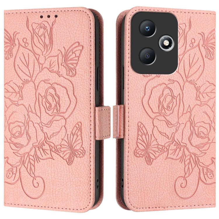 For Infinix Hot 30 Play / 30 Play NFC Embossed Rose RFID Anti-theft Leather Phone Case(Pink)