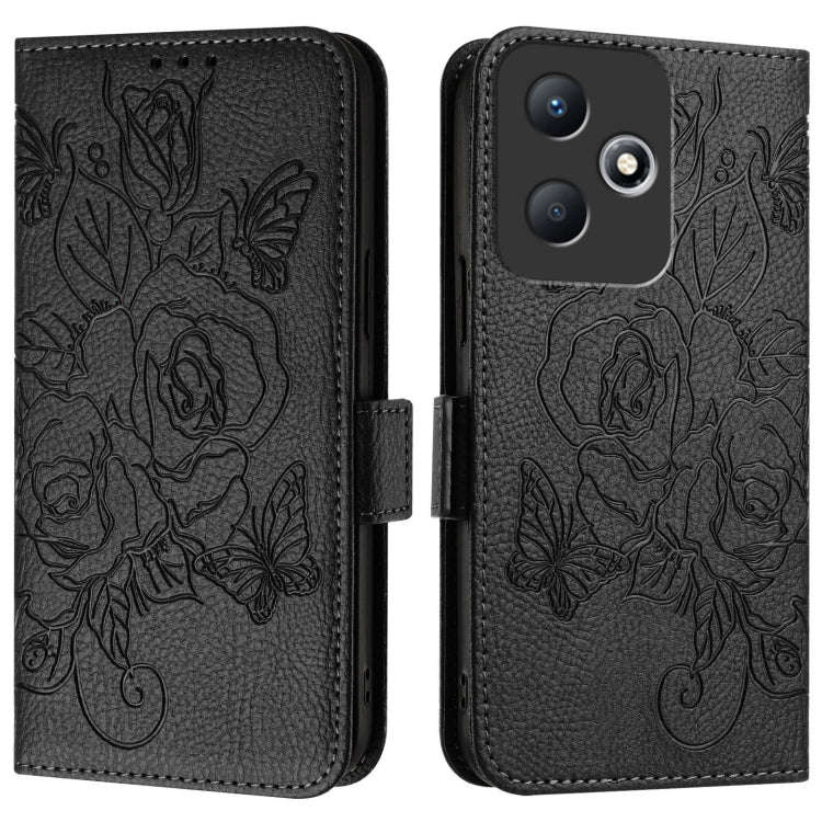 For Infinix Hot 30 Play / 30 Play NFC Embossed Rose RFID Anti-theft Leather Phone Case(Black)