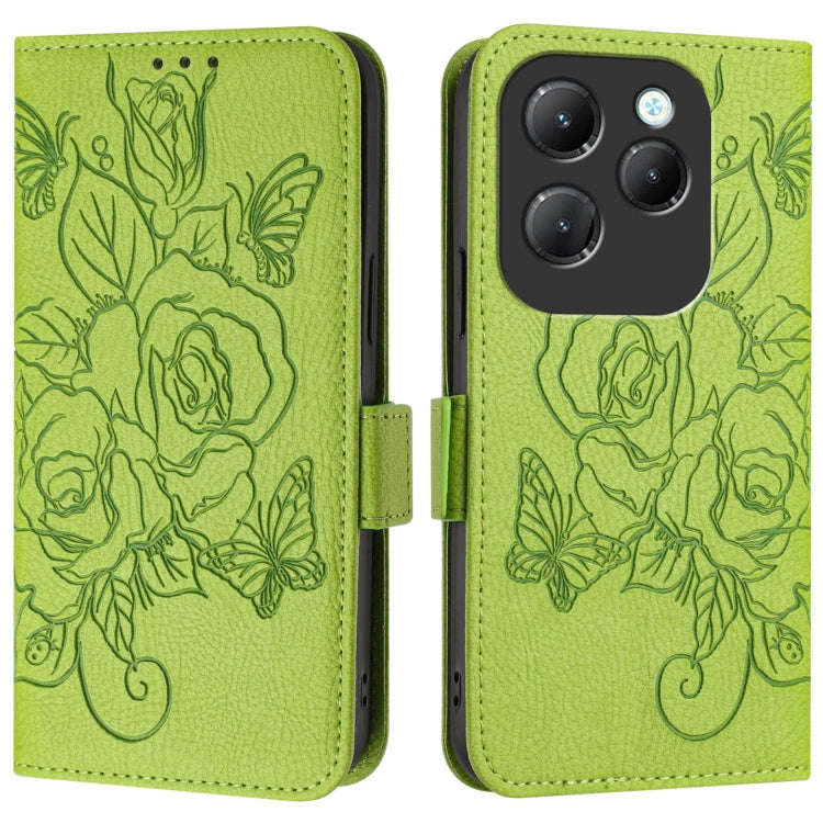 For Infinix Hot 40 / 40 Pro Embossed Rose RFID Anti-theft Leather Phone Case(Green)