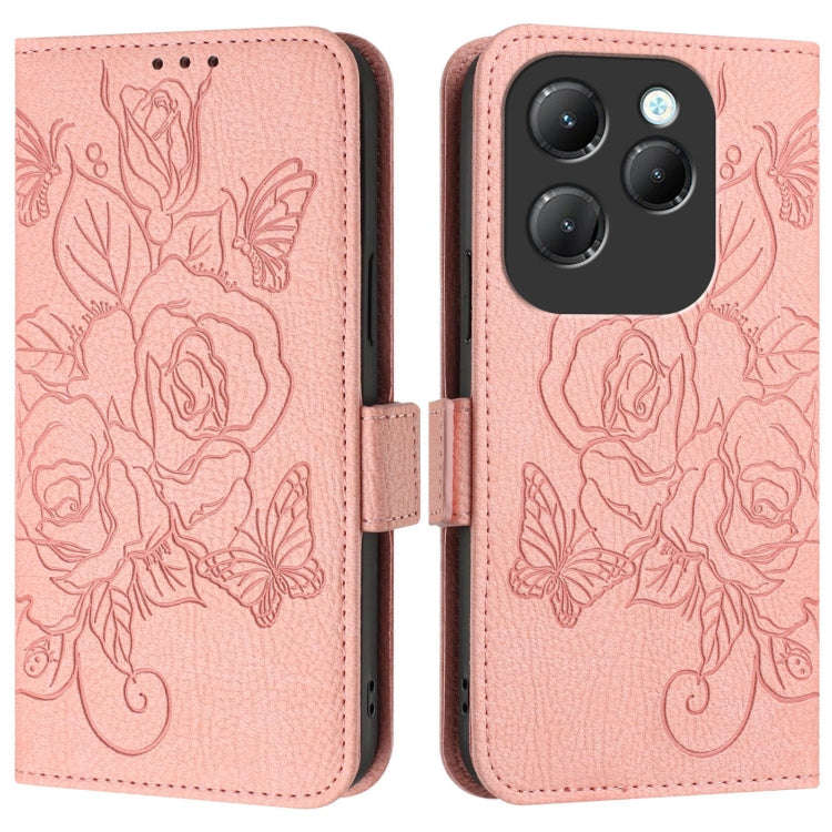 For Infinix Hot 40 / 40 Pro Embossed Rose RFID Anti-theft Leather Phone Case(Pink)