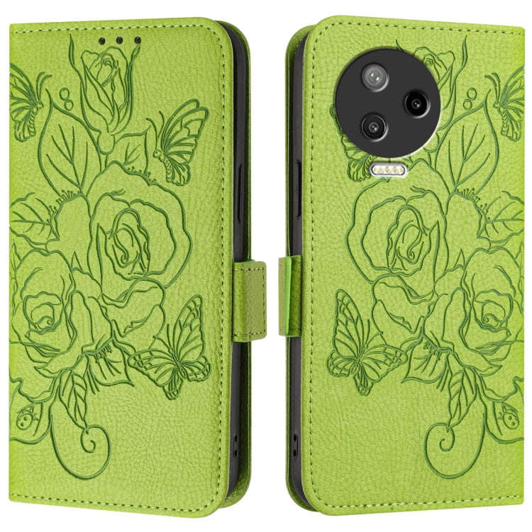 For Infinix Note 12 Pro 4G / Note 12 2023 Embossed Rose RFID Anti-theft Leather Phone Case(Green)