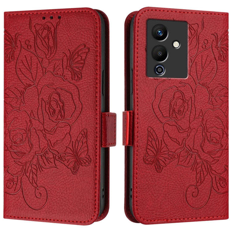 For Infinix Note 12 Pro 5G / Note 12 5G Embossed Rose RFID Anti-theft Leather Phone Case(Red)