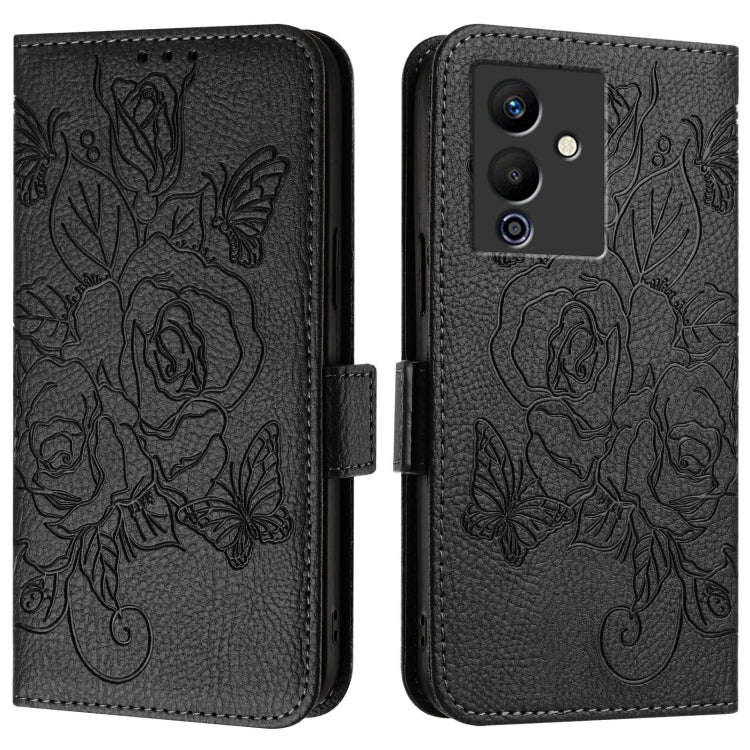 For Infinix Note 12 Pro 5G / Note 12 5G Embossed Rose RFID Anti-theft Leather Phone Case(Black)