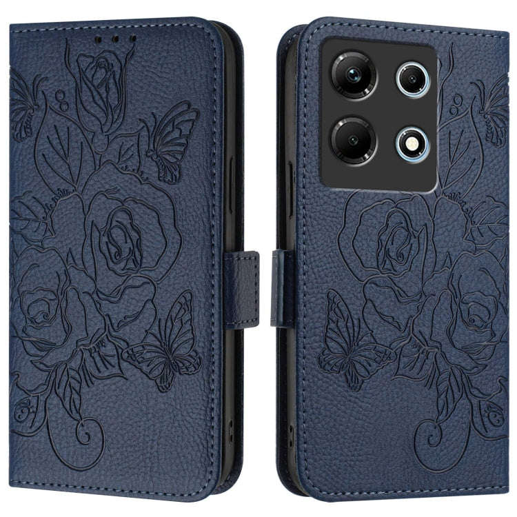For Infinix Note 30 4G Embossed Rose RFID Anti-theft Leather Phone Case(Dark Blue)