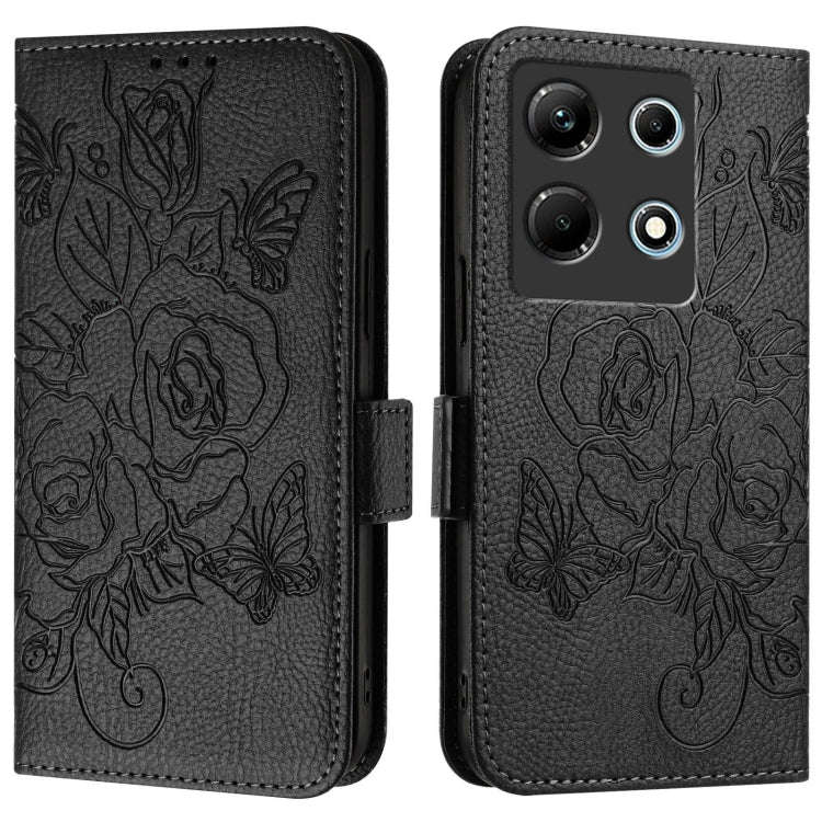 For Infinix Note 30 4G Embossed Rose RFID Anti-theft Leather Phone Case(Black)