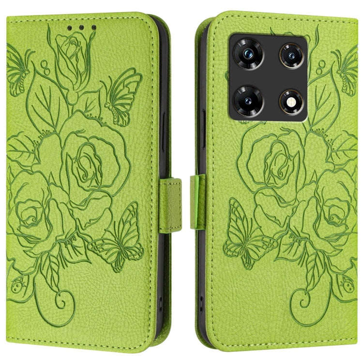 For Infinix Note 30 Pro / Note 30 5G Embossed Rose RFID Anti-theft Leather Phone Case(Green)