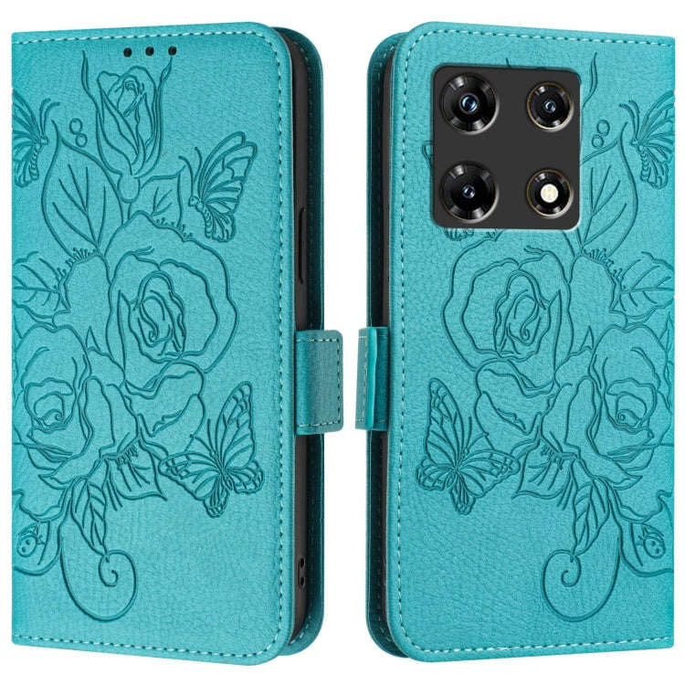 For Infinix Note 30 Pro / Note 30 5G Embossed Rose RFID Anti-theft Leather Phone Case(Light Blue)