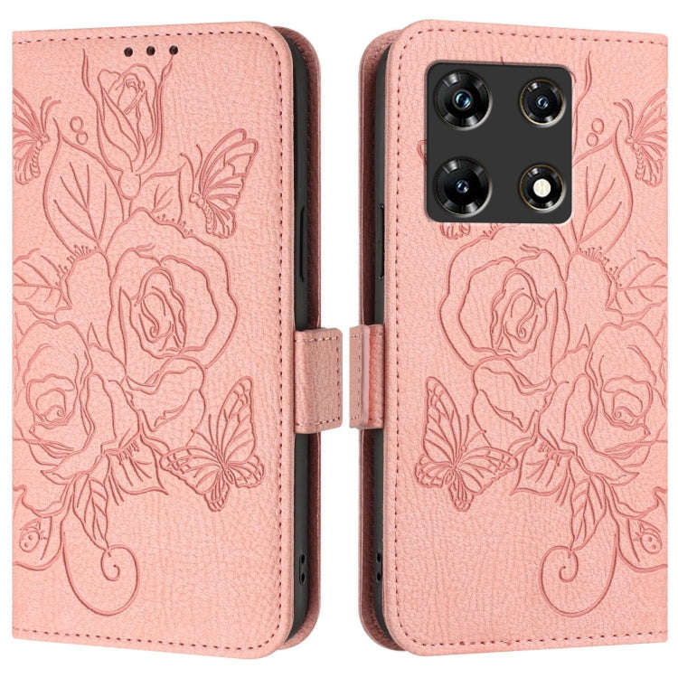 For Infinix Note 30 Pro / Note 30 5G Embossed Rose RFID Anti-theft Leather Phone Case(Pink)