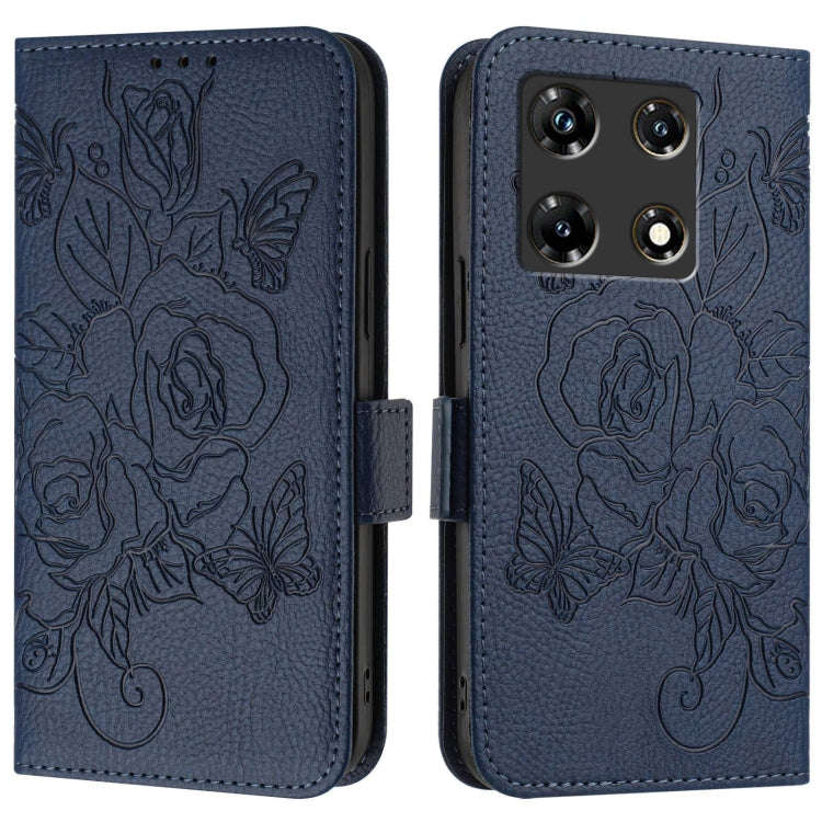 For Infinix Note 30 Pro / Note 30 5G Embossed Rose RFID Anti-theft Leather Phone Case(Dark Blue)