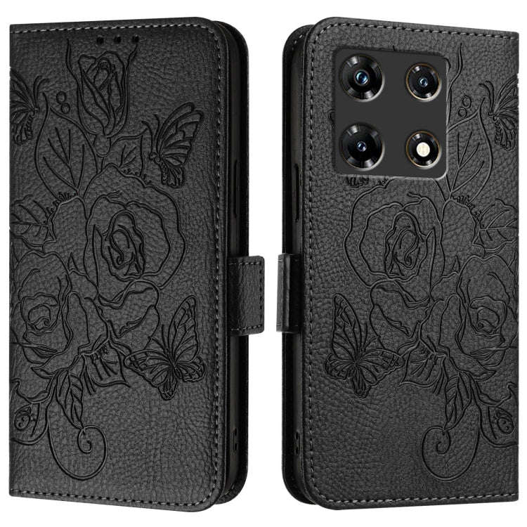 For Infinix Note 30 Pro / Note 30 5G Embossed Rose RFID Anti-theft Leather Phone Case(Black)