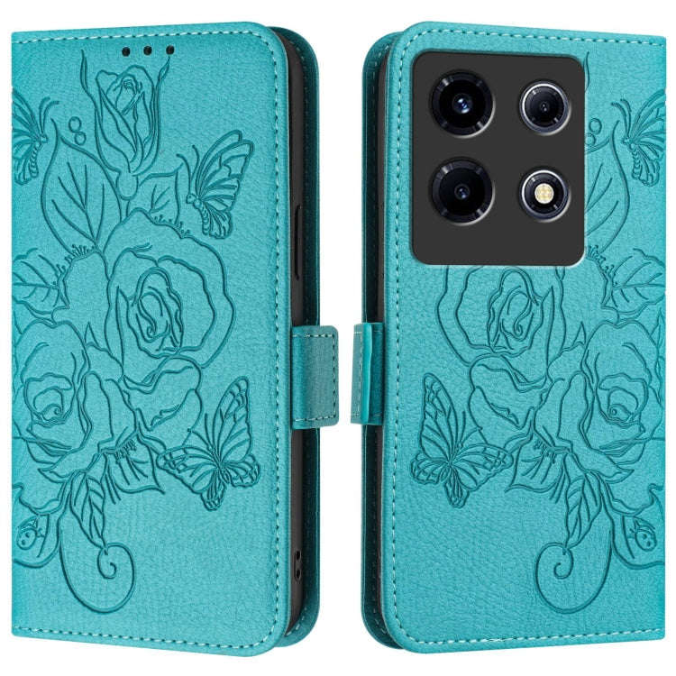 For Infinix Note 30 VIP Embossed Rose RFID Anti-theft Leather Phone Case(Light Blue)