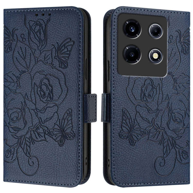 For Infinix Note 30 VIP Embossed Rose RFID Anti-theft Leather Phone Case(Dark Blue)