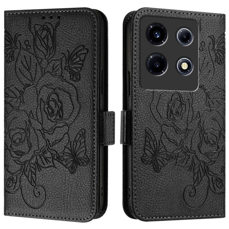For Infinix Note 30 VIP Embossed Rose RFID Anti-theft Leather Phone Case(Black)