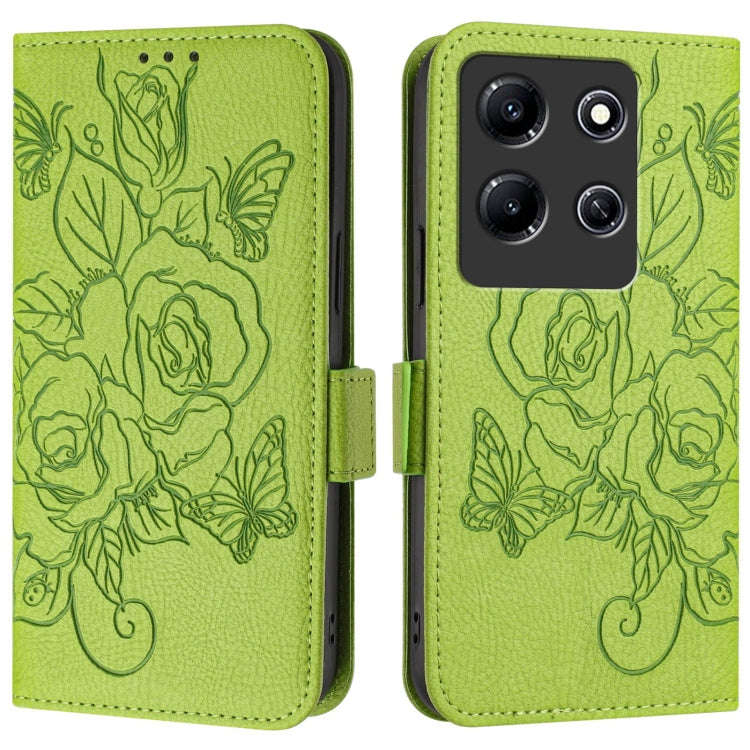 For Infinix Note 30i Embossed Rose RFID Anti-theft Leather Phone Case(Green)