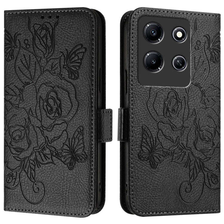 For Infinix Note 30i Embossed Rose RFID Anti-theft Leather Phone Case(Black)