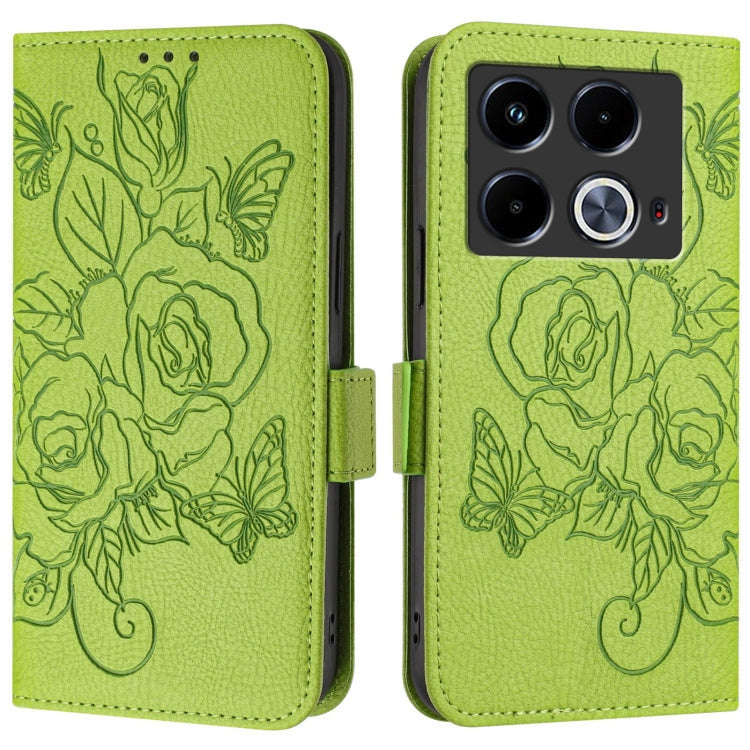 For Infinix Note 40 5G Embossed Rose RFID Anti-theft Leather Phone Case(Green)