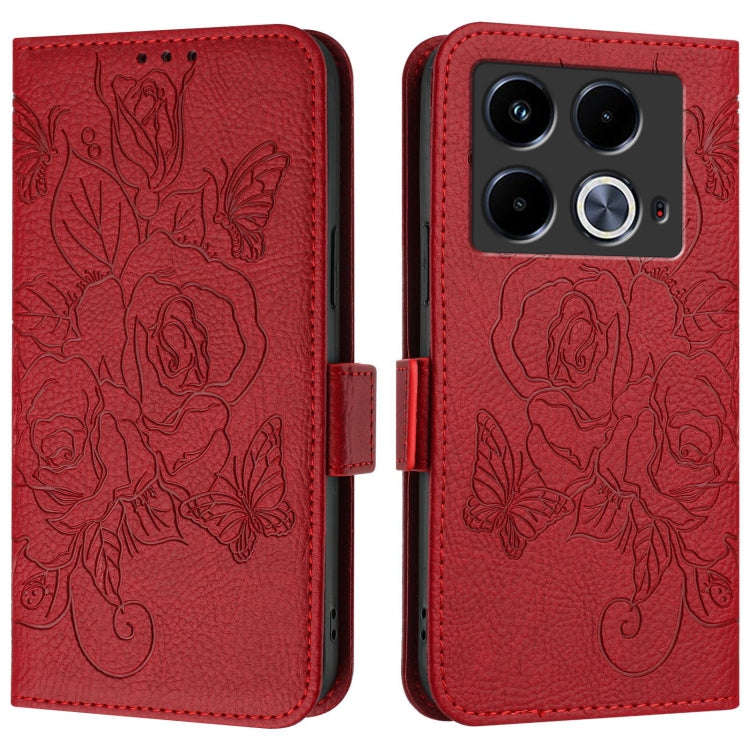 For Infinix Note 40 5G Embossed Rose RFID Anti-theft Leather Phone Case(Red)