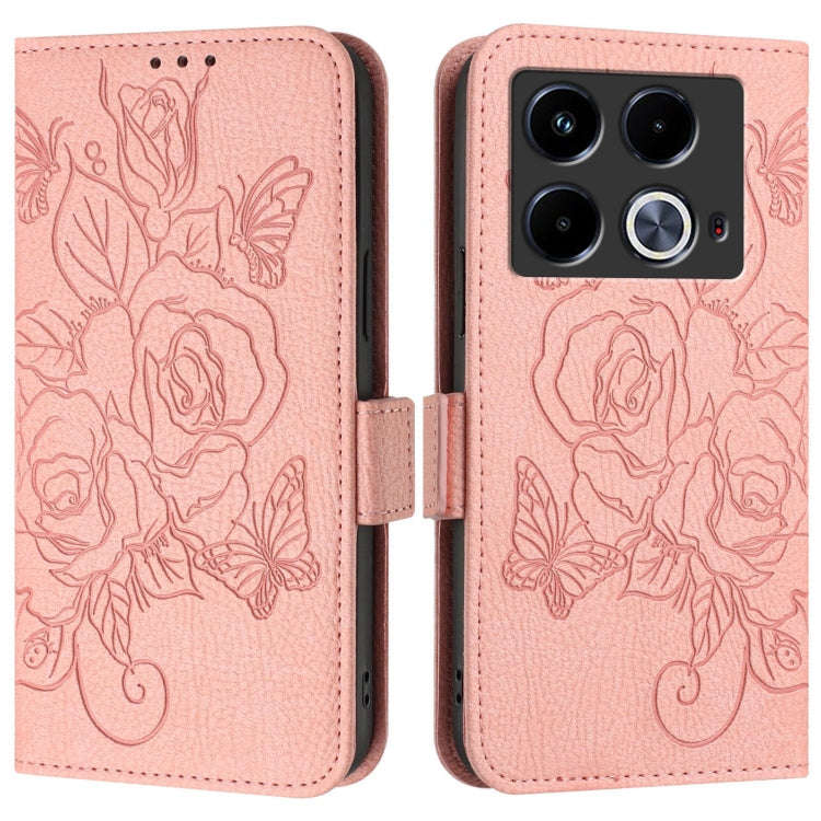 For Infinix Note 40 5G Embossed Rose RFID Anti-theft Leather Phone Case(Pink)