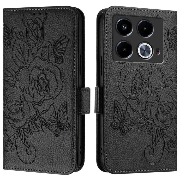 For Infinix Note 40 5G Embossed Rose RFID Anti-theft Leather Phone Case(Black)