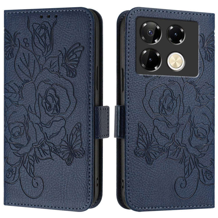 For Infinix Note 40 Pro 4G Embossed Rose RFID Anti-theft Leather Phone Case(Dark Blue)