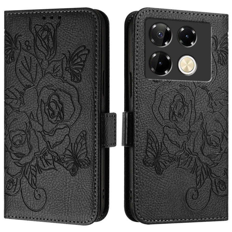 For Infinix Note 40 Pro 4G Embossed Rose RFID Anti-theft Leather Phone Case(Black)