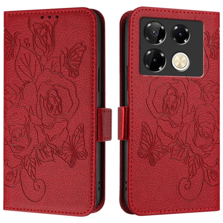 For Infinix Note 40 Pro 5G Embossed Rose RFID Anti-theft Leather Phone Case(Red)