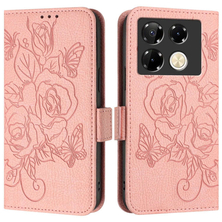 For Infinix Note 40 Pro 5G Embossed Rose RFID Anti-theft Leather Phone Case(Pink)