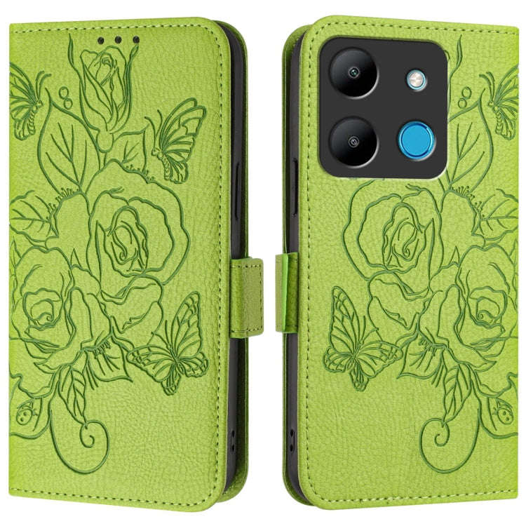 For Infinix Smart 7 Embossed Rose RFID Anti-theft Leather Phone Case(Green)