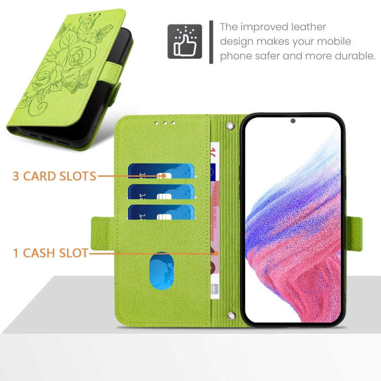 For Infinix Smart 7 Embossed Rose RFID Anti-theft Leather Phone Case(Green)