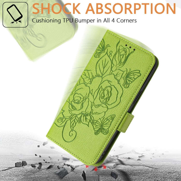 For Infinix Smart 7 Embossed Rose RFID Anti-theft Leather Phone Case(Green)