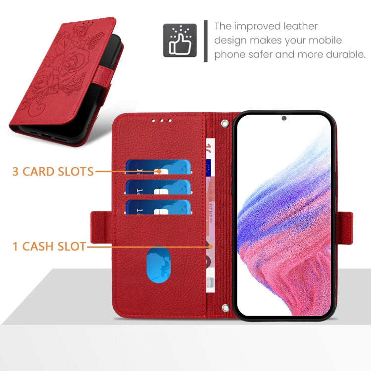 For Infinix Smart 7 Embossed Rose RFID Anti-theft Leather Phone Case(Red)