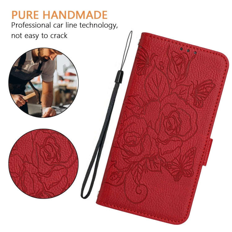 For Infinix Smart 7 Embossed Rose RFID Anti-theft Leather Phone Case(Red)