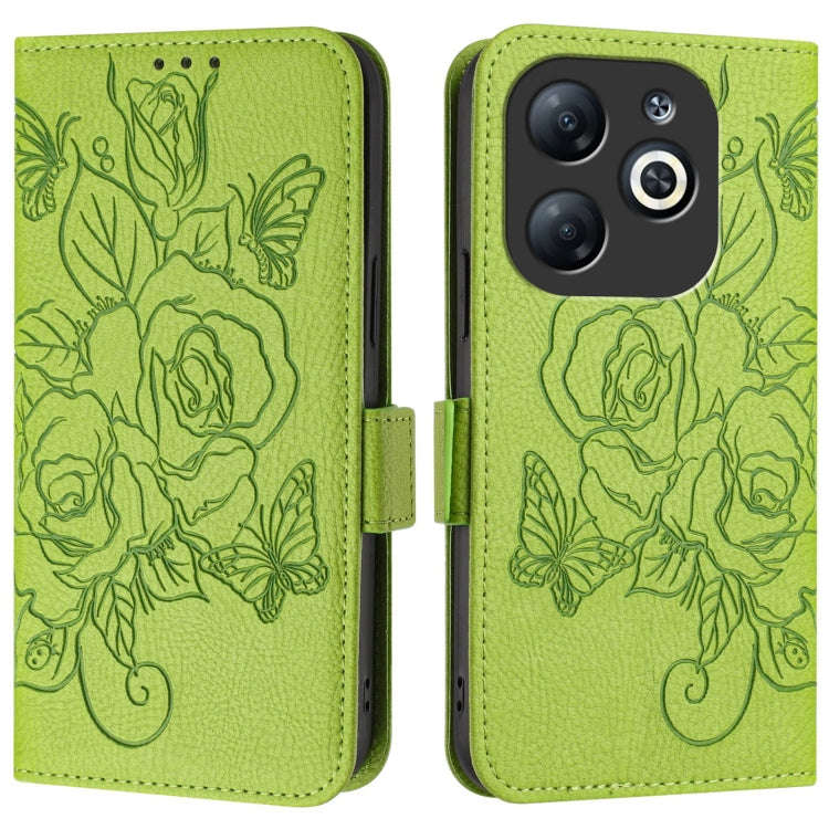 For Infinix Smart 8 Embossed Rose RFID Anti-theft Leather Phone Case(Green)