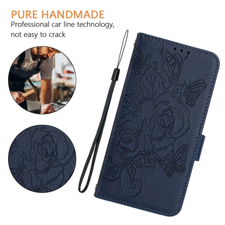 For Infinix Smart 8 Embossed Rose RFID Anti-theft Leather Phone Case(Dark Blue)