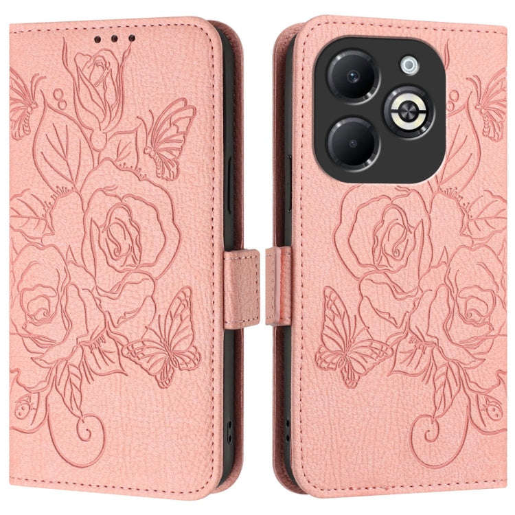 For Infinix Smart 8 Plus / 8 Pro / T8 Plus Embossed Rose RFID Anti-theft Leather Phone Case(Pink)