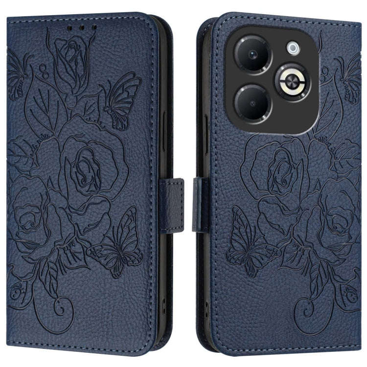 For Infinix Smart 8 Plus / 8 Pro / T8 Plus Embossed Rose RFID Anti-theft Leather Phone Case(Dark ...