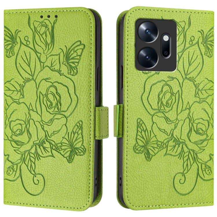 For Infinix Zero 20 Embossed Rose RFID Anti-theft Leather Phone Case(Green)
