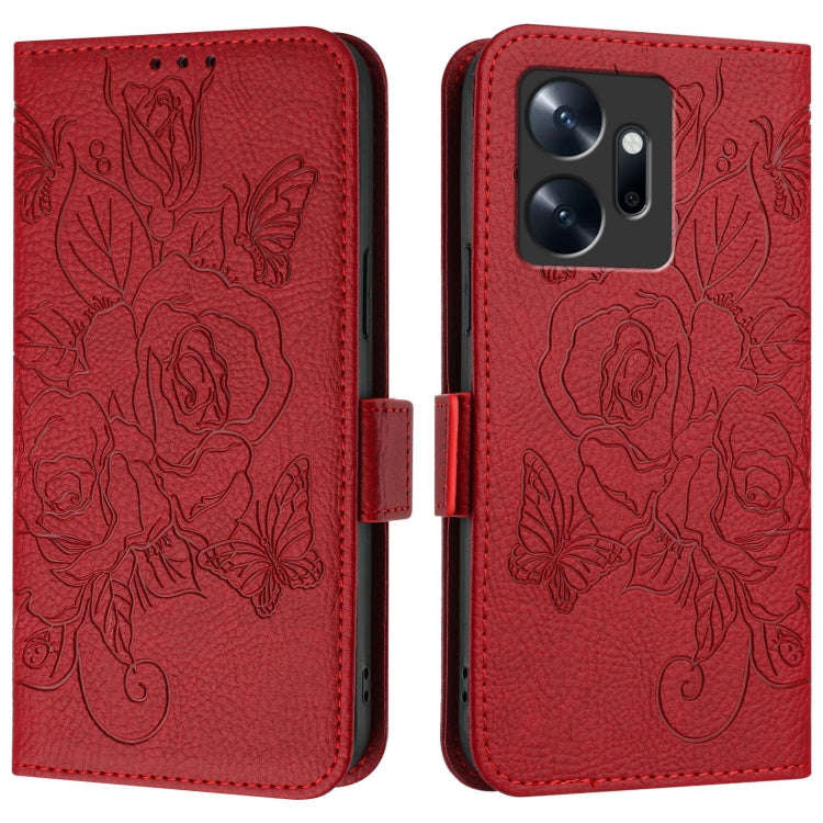 For Infinix Zero 20 Embossed Rose RFID Anti-theft Leather Phone Case(Red)