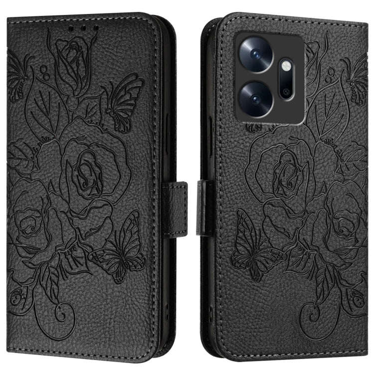 For Infinix Zero 20 Embossed Rose RFID Anti-theft Leather Phone Case(Black)