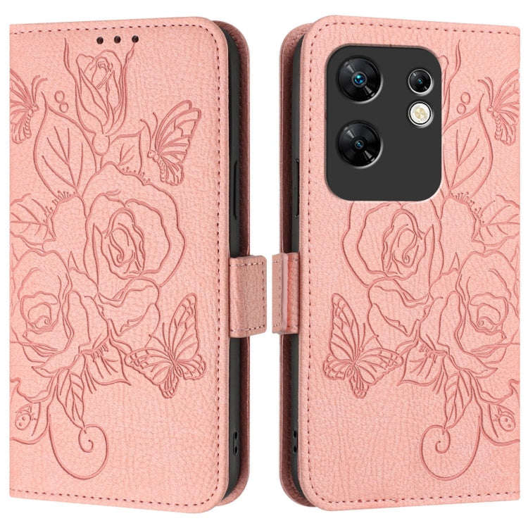 For Infinix Zero 30 4G Embossed Rose RFID Anti-theft Leather Phone Case(Pink)