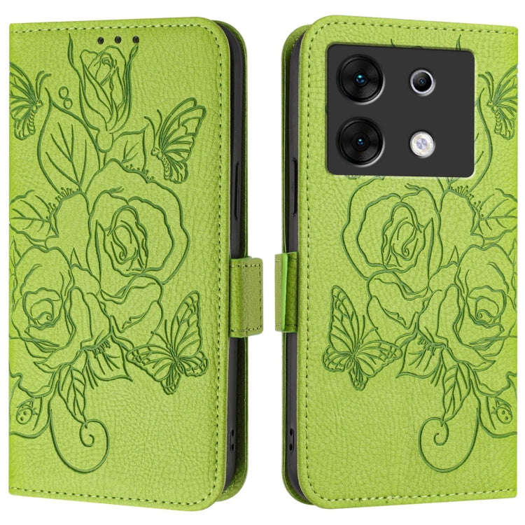 For Infinix Zero 30 5G Embossed Rose RFID Anti-theft Leather Phone Case(Green)