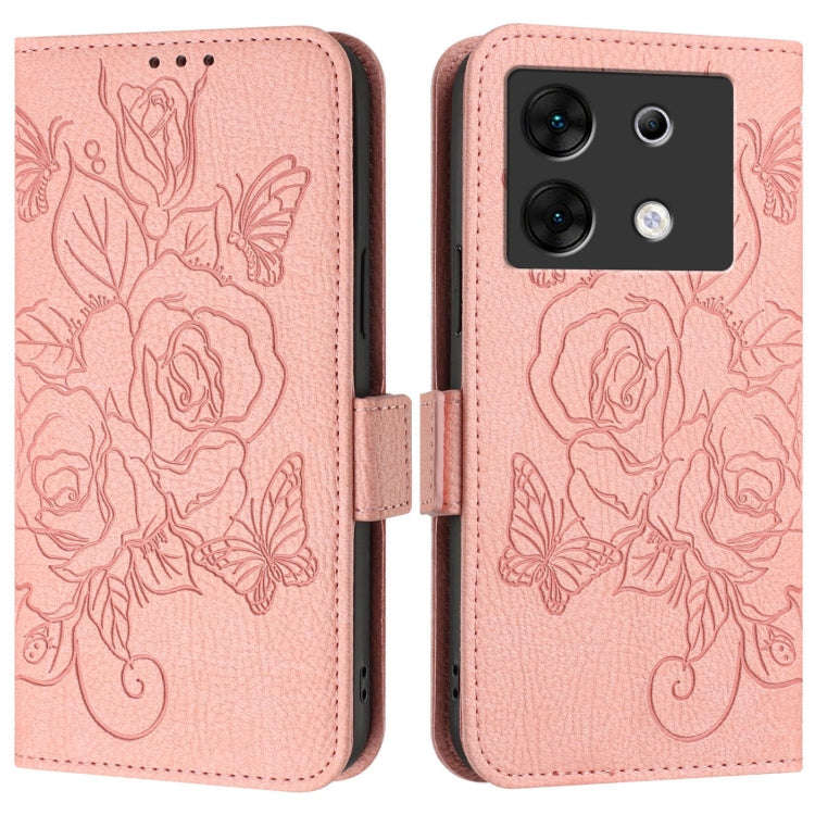 For Infinix Zero 30 5G Embossed Rose RFID Anti-theft Leather Phone Case(Pink)