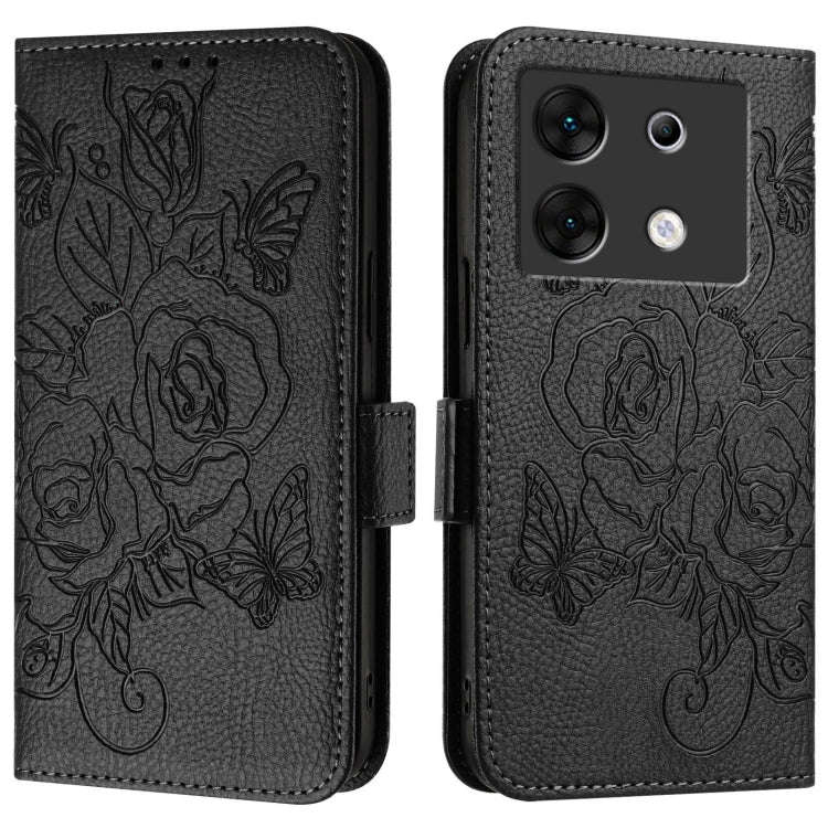 For Infinix Zero 30 5G Embossed Rose RFID Anti-theft Leather Phone Case(Black)
