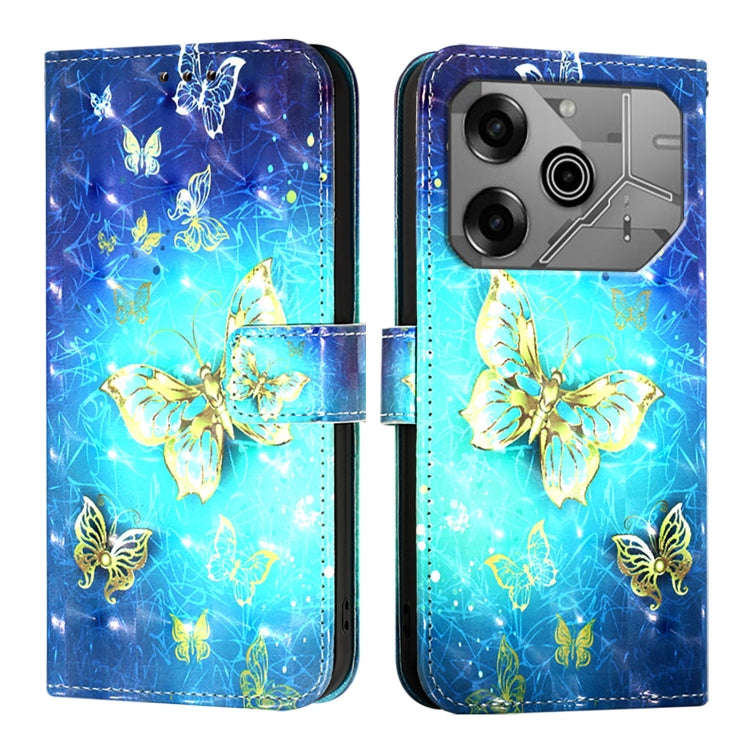 For Tecno Pova 6 Neo 3D Painting Horizontal Flip Leather Phone Case(Golden Butterfly)