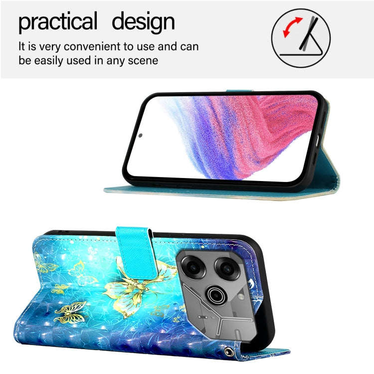 For Tecno Pova 6 Neo 3D Painting Horizontal Flip Leather Phone Case(Golden Butterfly)