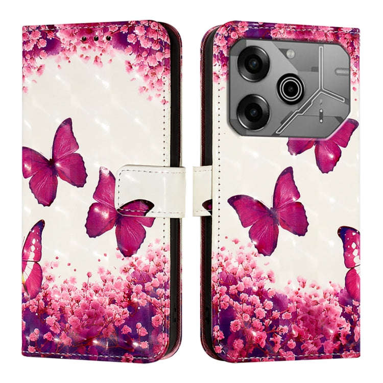 For Tecno Pova 6 Neo 3D Painting Horizontal Flip Leather Phone Case(Rose Butterfly)