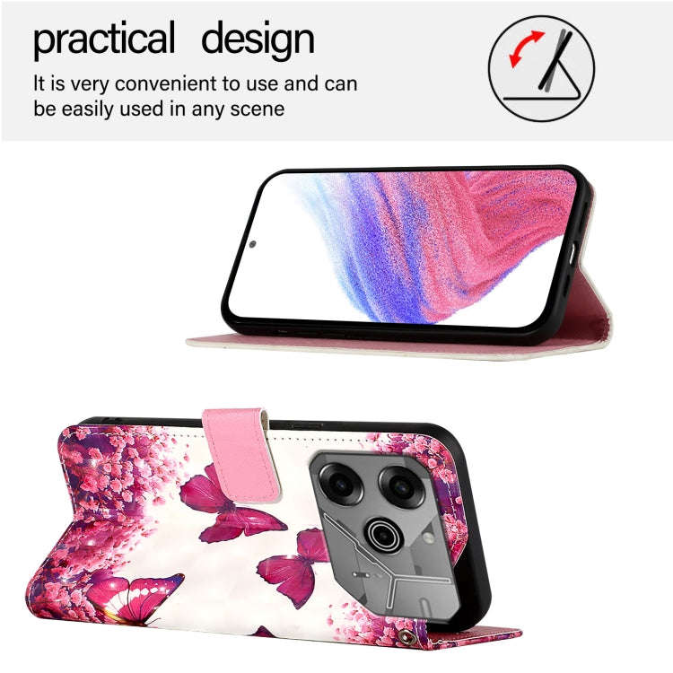 For Tecno Pova 6 Neo 3D Painting Horizontal Flip Leather Phone Case(Rose Butterfly)